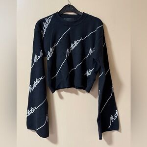 Cropped Black Crewneck Sweatshirt with White Script